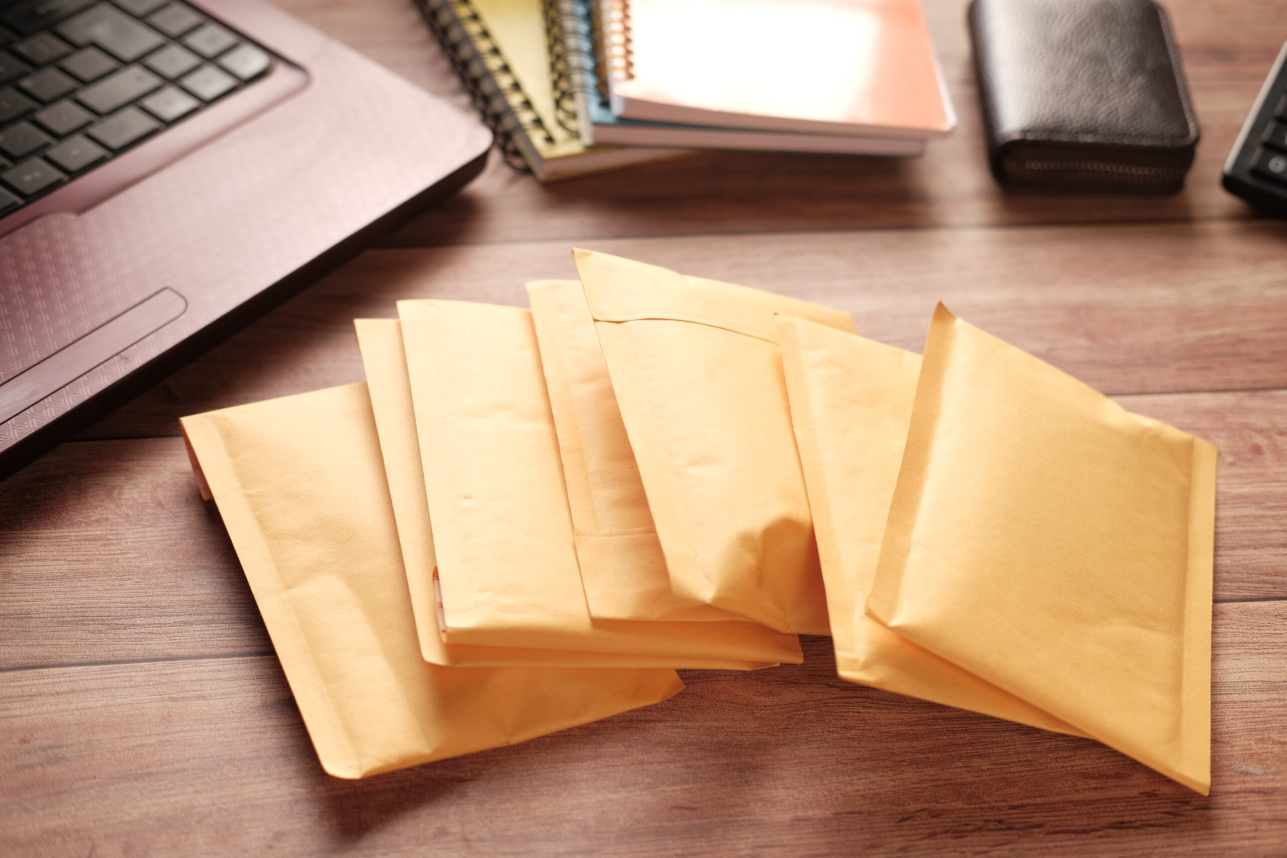 yellow paper bubble envelope on table