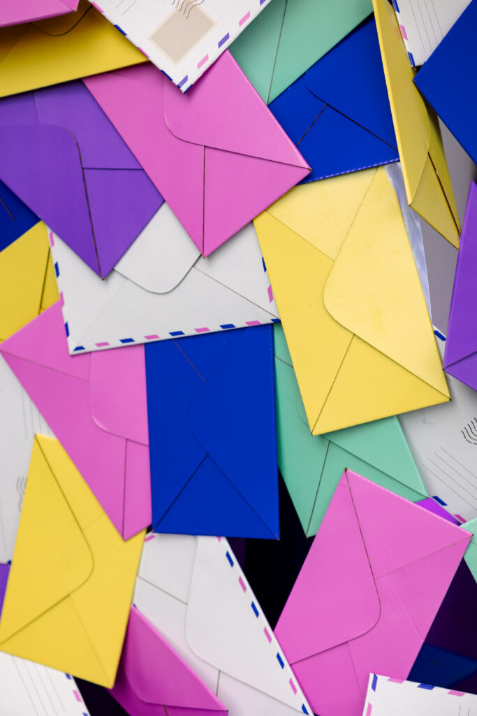 colorful paper envelopes. bright banner design, multicolored background